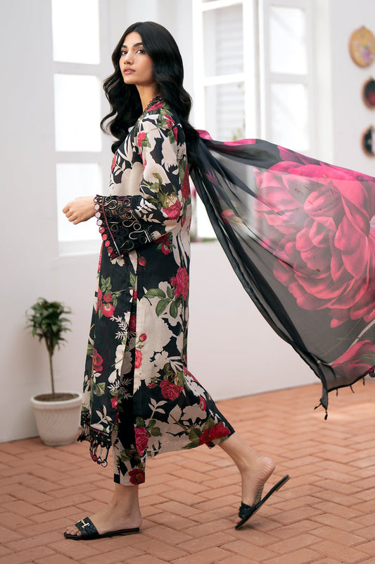 Floral Noir Printed Dhanak 3-piece Suit - Festie attire