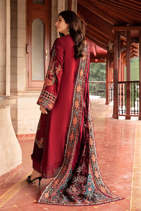 Maroon Embroidered Dhanak 3-Piece Suit
