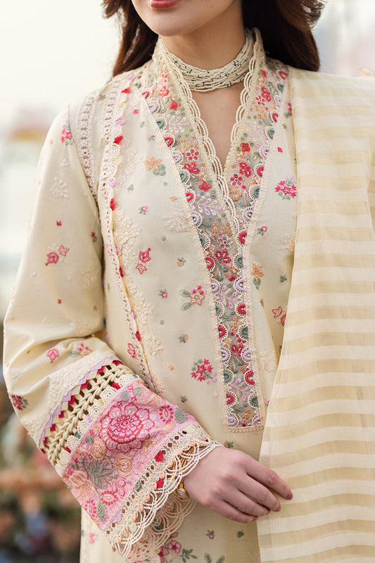 Elegant Cream Embroidered Dhanak 3-Piece Suit