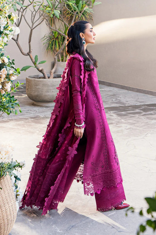 Magenta Embroidered Dhanak 3-Piece Suit