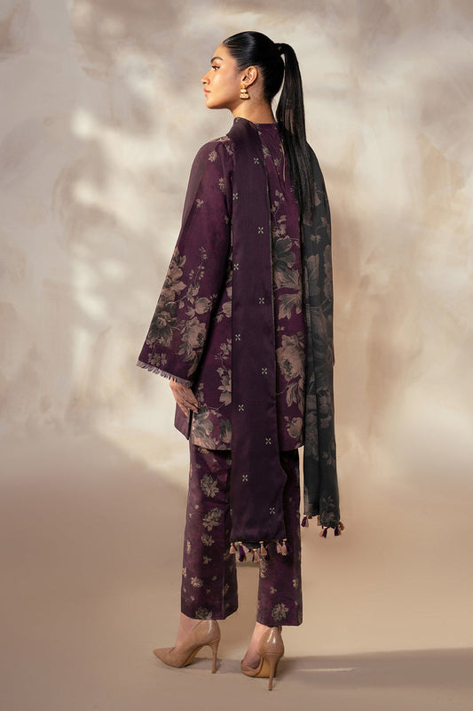 Rich Plum Floral Printed Lawn 3-Piece Outfit – Everyday Chic Wear