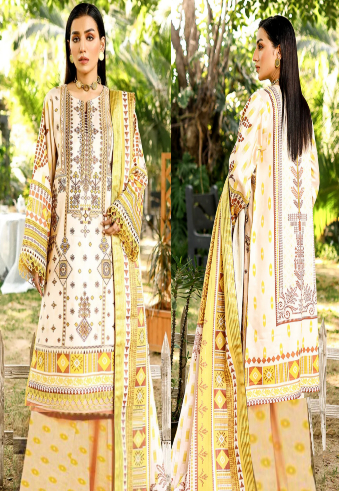 Luxurious Cream Printed + Embroidered Pure Lawn 3-Piece Suit