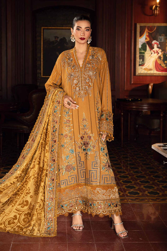 Luxury Mustard Embroidered Dhanak 3-Piece Suit