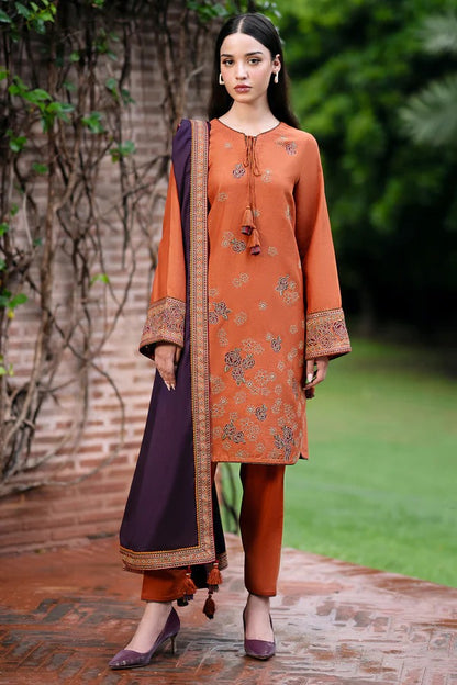 Rust & Plum Contrast Embroidered Dhanak Suit