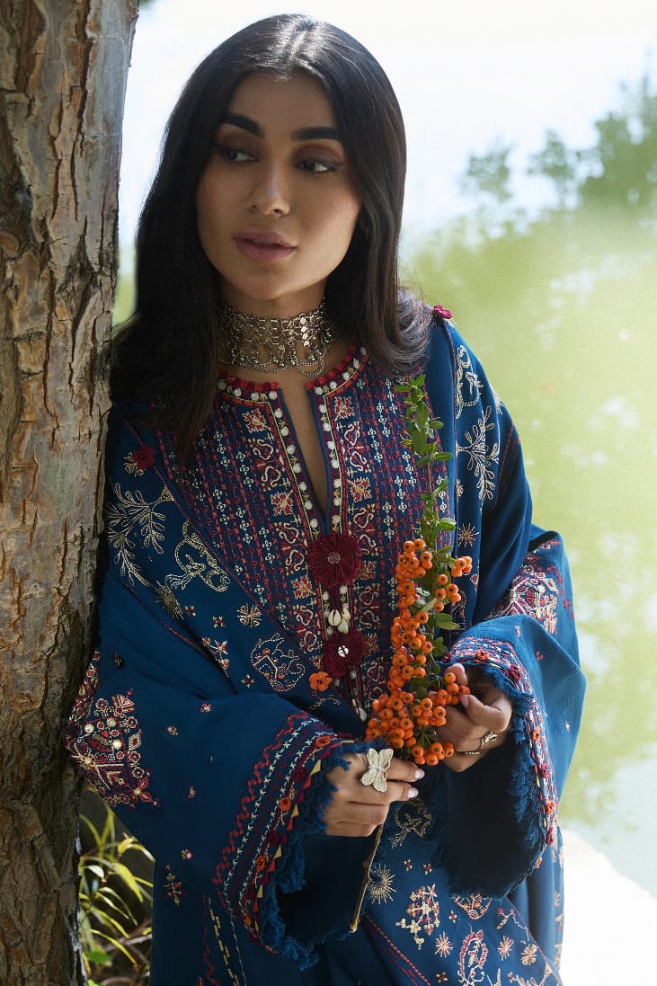 Deep Teal Blue Embroidered Festive Suit