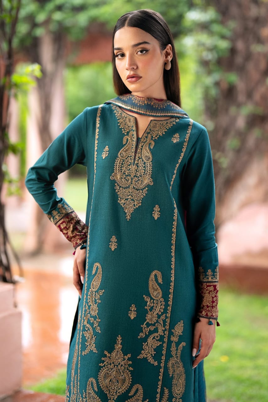 Classic Rust Embroidered 3-Piece Suit – Timeless Autumn Charm