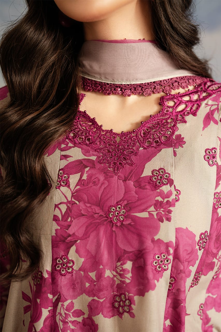 White & Magenta Embroidered Suit – Sophisticated Contrast Look