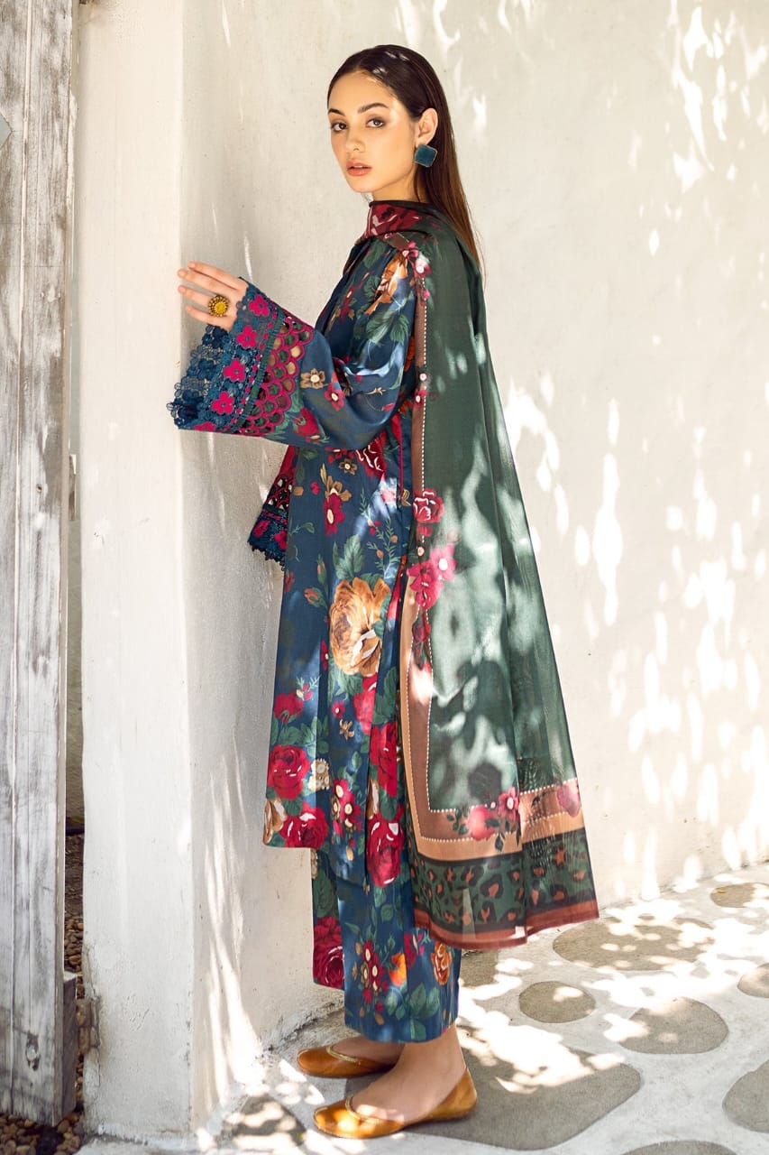 Navy Blue Floral Printed Suit – Bold & Stylish Statement Wear