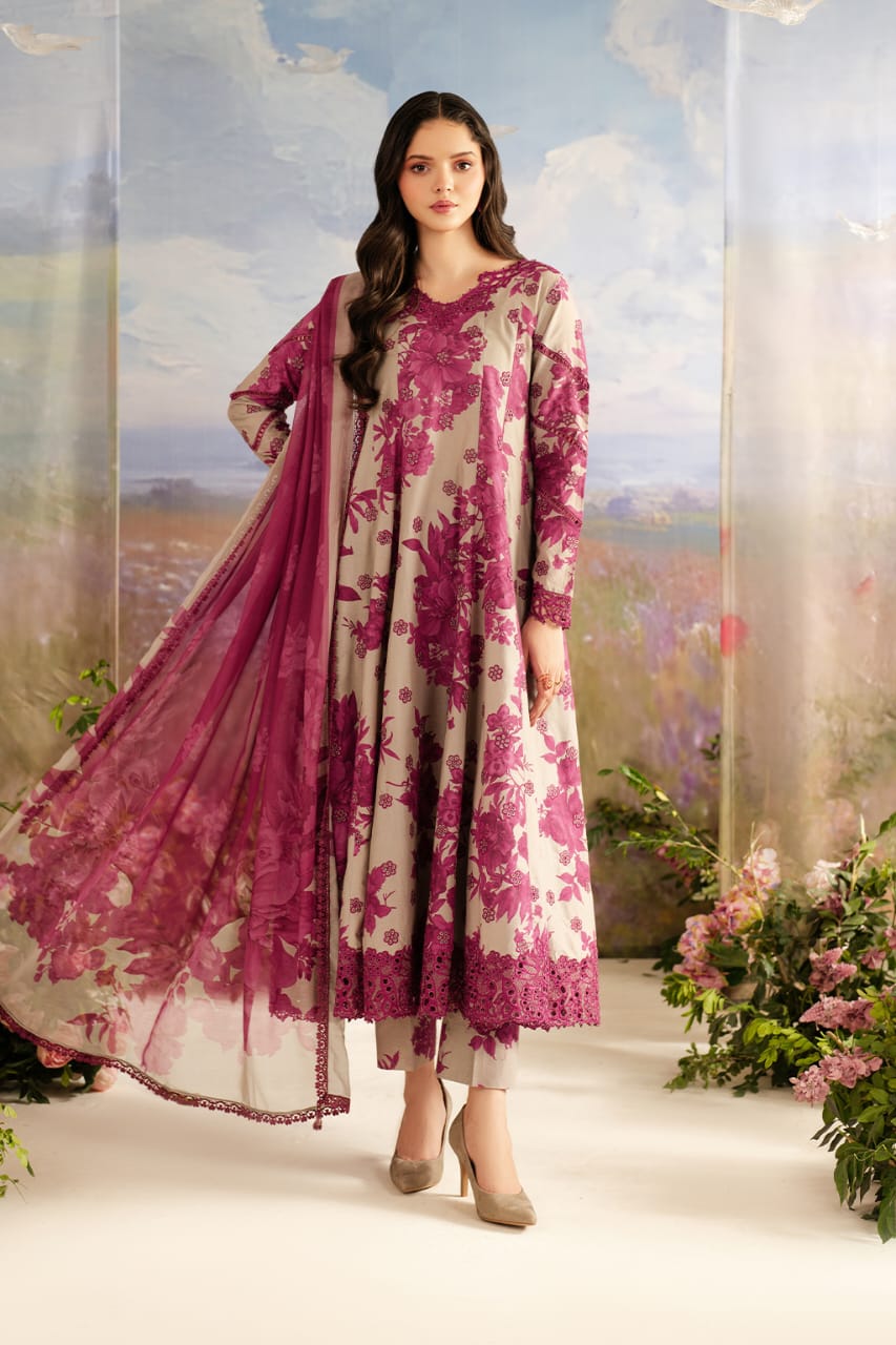 White & Magenta Embroidered Suit – Sophisticated Contrast Look