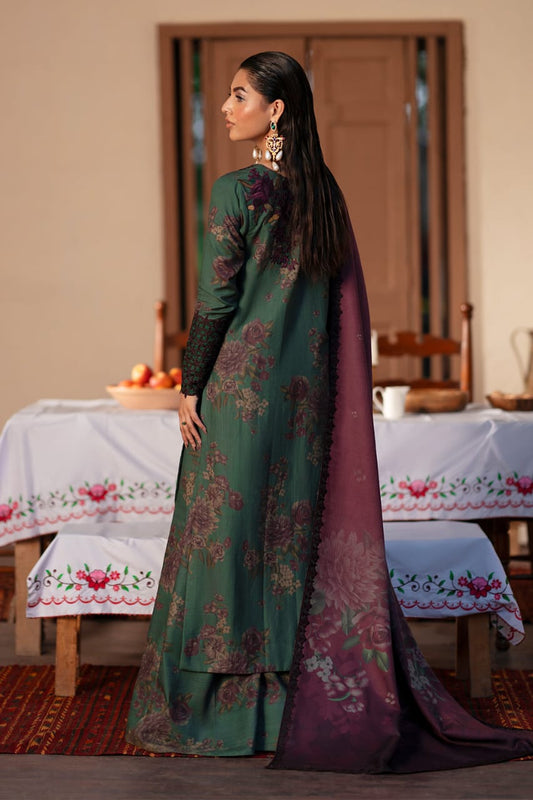 Forest Green Printed Suit with Plum Dupatta – Classic Festive Wear