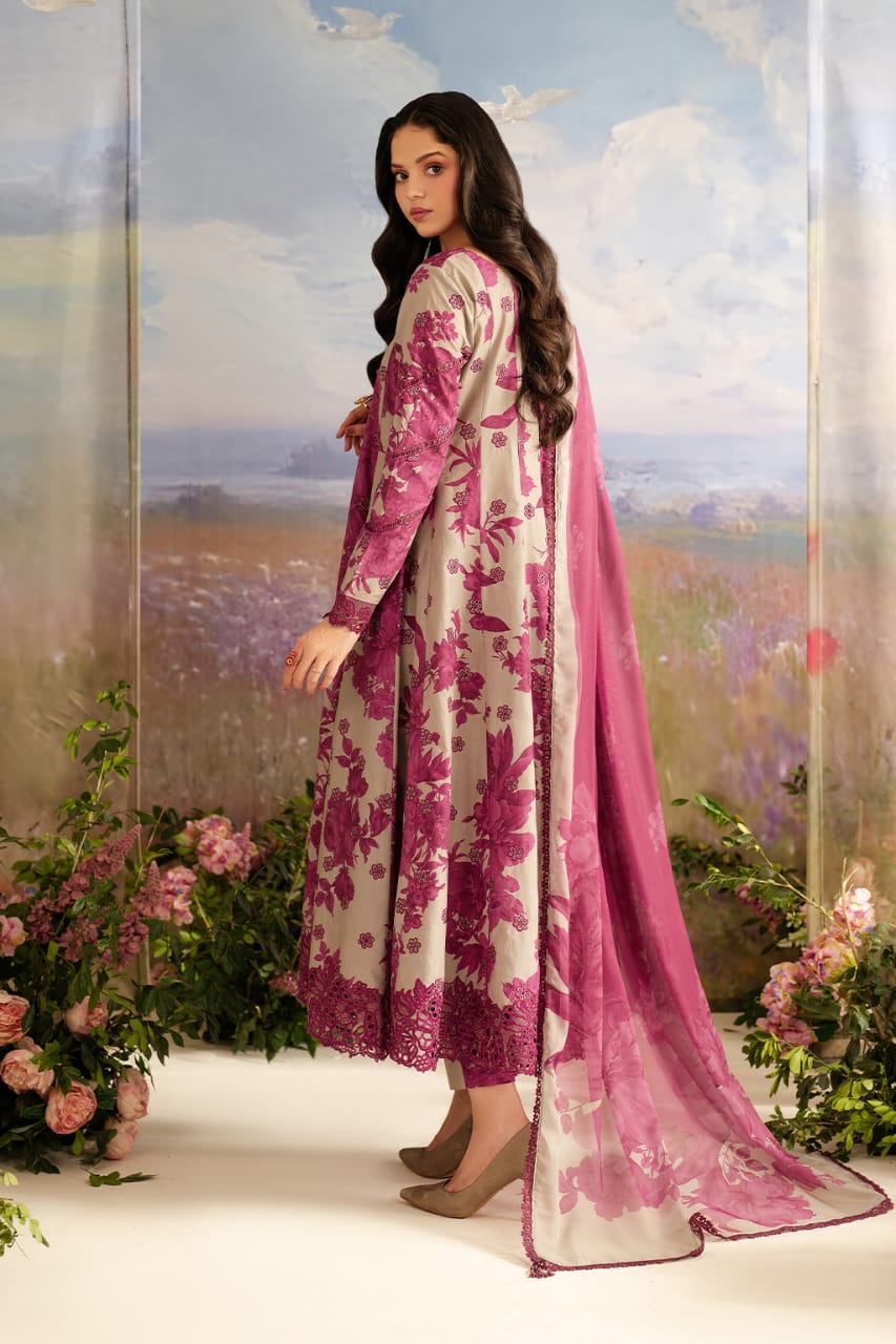 White & Magenta Embroidered Suit – Sophisticated Contrast Look
