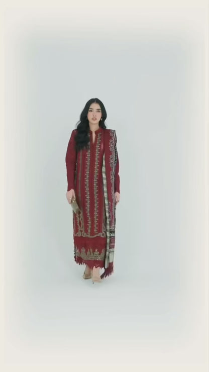 Crimson Grace Embroidered 3-piece Dhanak Suit