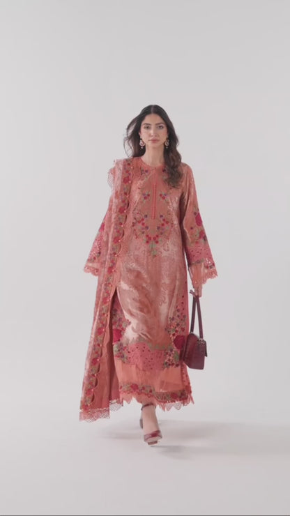 Coral Charm Embroidered Dhanak 3-piece Outfit
