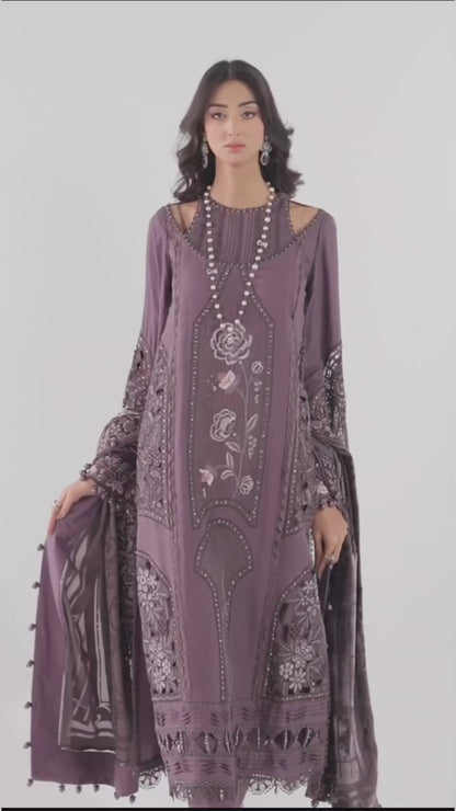 Chic Mauve Embroidered Dhanak 3-Piece Suit