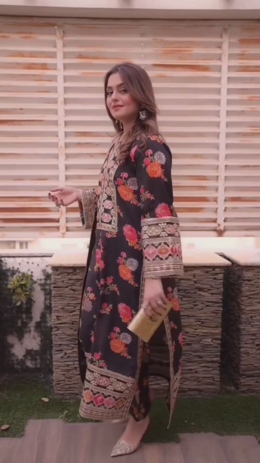 Luxury Black Noir Printed Lawn 3-Piece Outfit – Elegant Occasion Wear