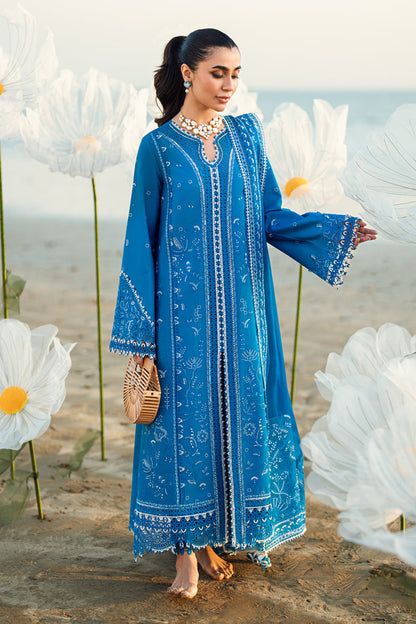 Elegant Blue Embroidered Dhanak 3-Piece Suit