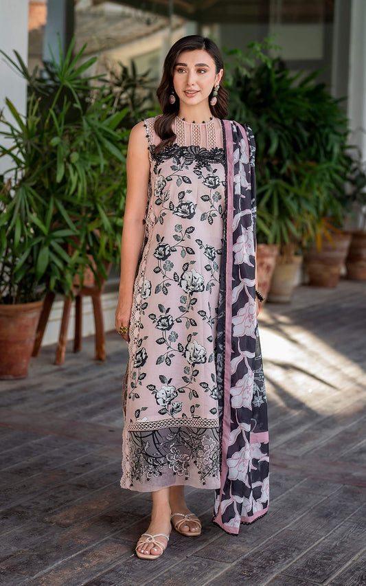 Light Pink Printed Pure Dhanak 3-Piece Suit