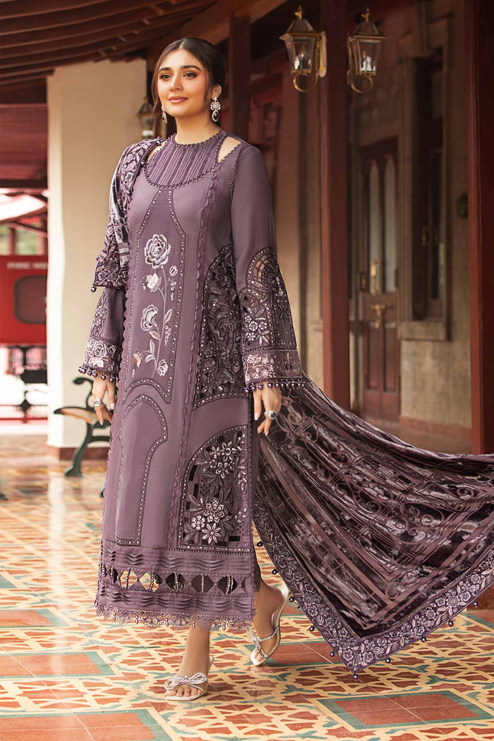 Chic Mauve Embroidered Dhanak 3-Piece Suit