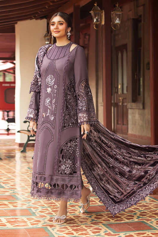 Chic Mauve Embroidered Dhanak 3-Piece Suit