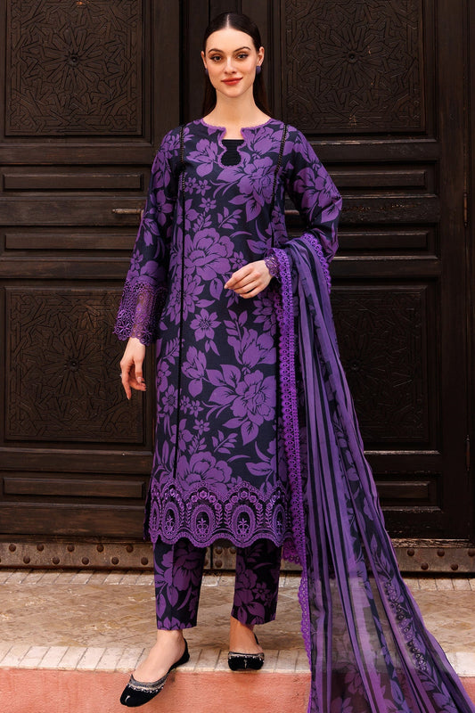 Lilac Noir Printed Lawn 3-Piece Outfit – Graceful Daily Wear