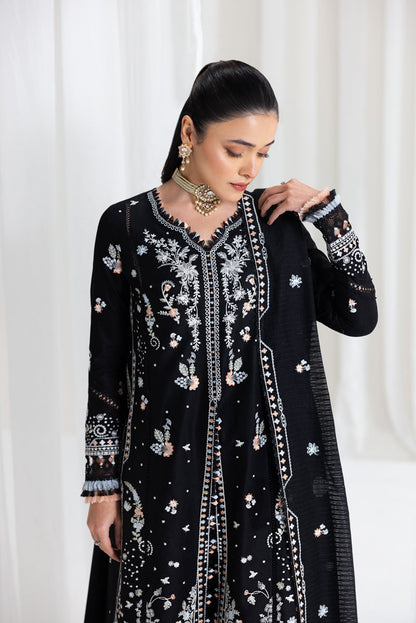 Luxury Black Embroided Lawn 3-Piece Outfit - Elegant Occasion Wear