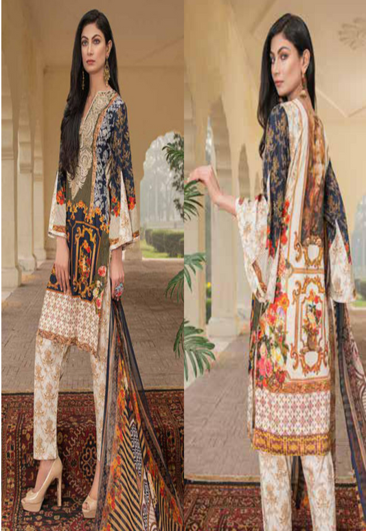 Elegant Florent Printed + Embroidered Pure Lawn 3-Piece Suit