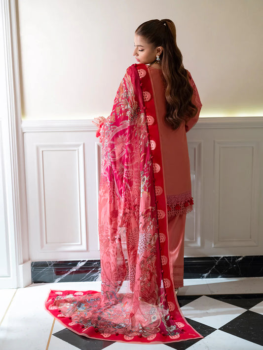 Coral Bloom Embroided Lawn 3-Piece Outfit - Wear Your Elegance