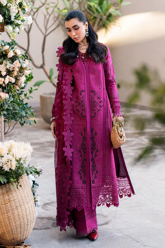 Magenta Embroidered Dhanak 3-Piece Suit