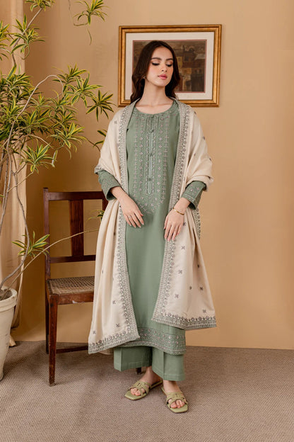 Sage Serenade Embroidered Dhanak 3-piece Outfit