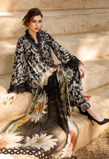 Black Florent Printed Pure Lawn 3-Piece Suit