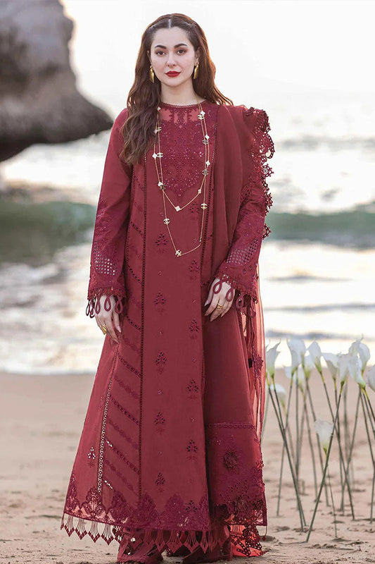Maison Maroon Luxe Embroided Lawn 3-Piece Outfit - Pure Grace, Pure Style