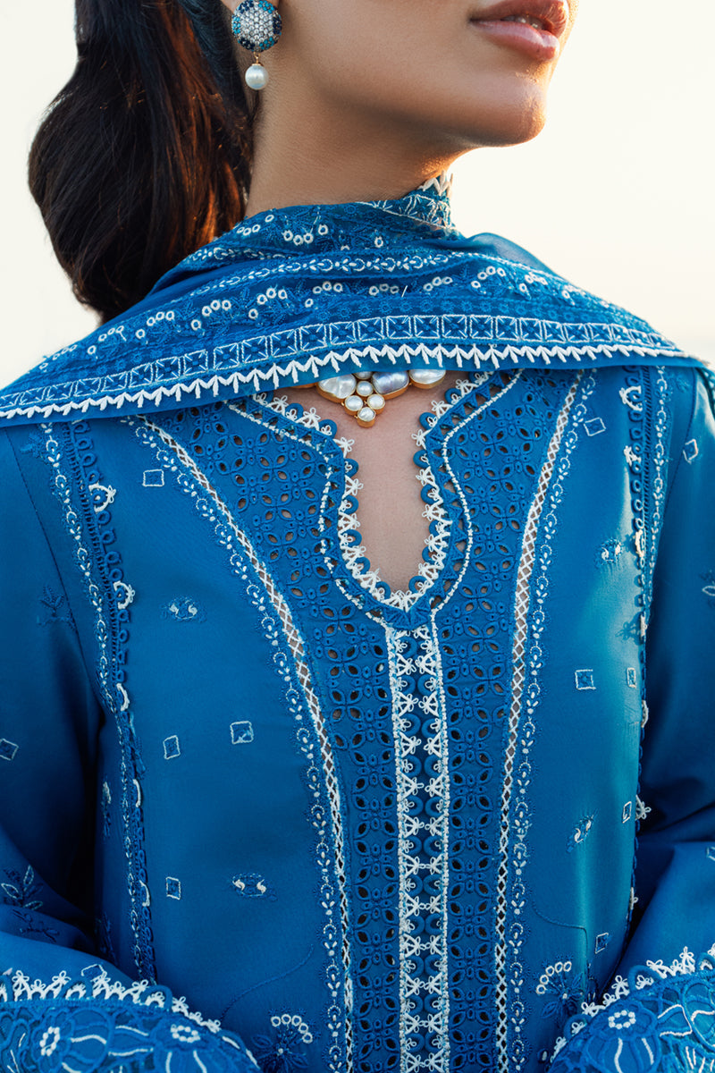 Elegant Blue Embroidered Dhanak 3-Piece Suit