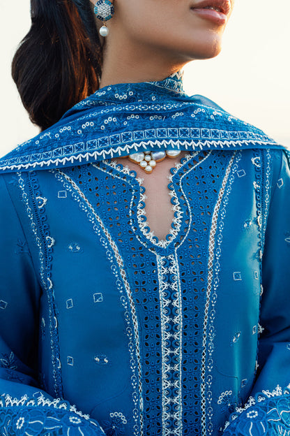 Elegant Blue Embroidered Dhanak 3-Piece Suit