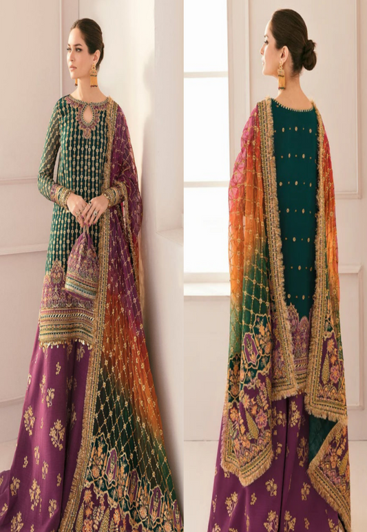 Dark Green Printed + Embroidered Pure Lawn 3-Piece Suit