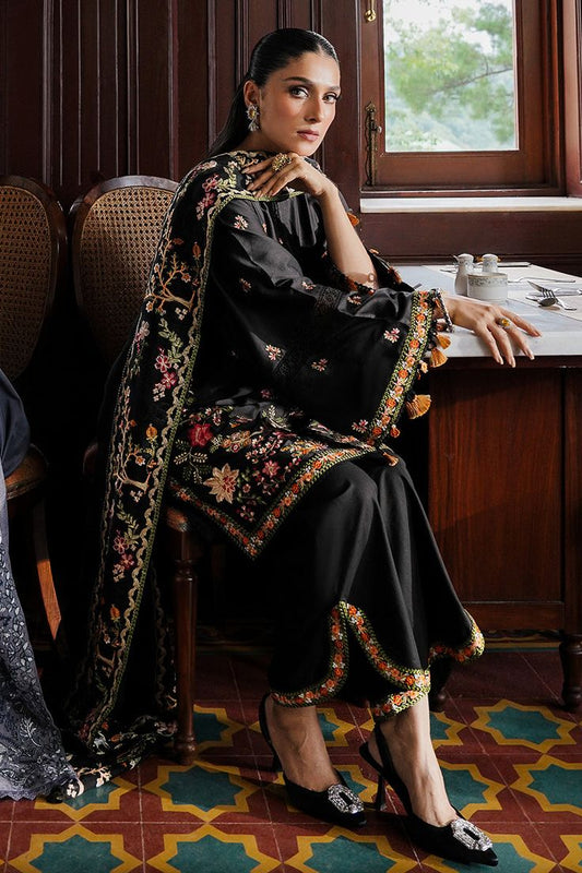 Glamorous Black Embroidered 3-Piece Dhanak Suit