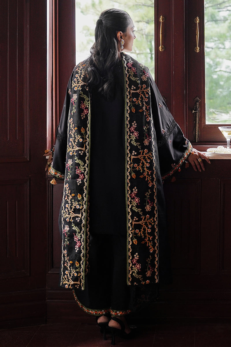 Glamorous Black Embroidered 3-Piece Dhanak Suit