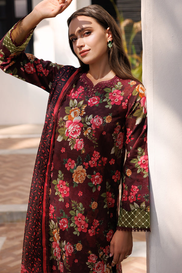 Rich Maroon Printed Lawn 3-Piece Outfit – Refined Summer Wear