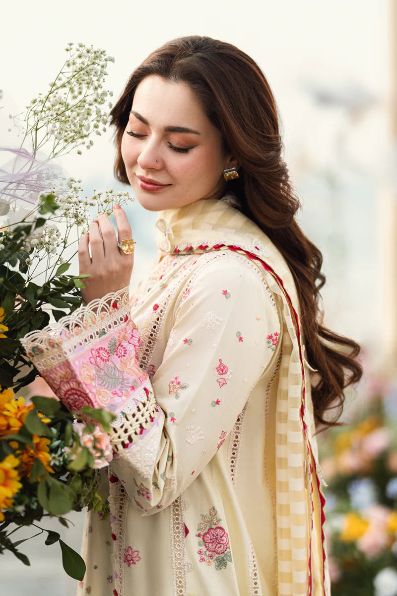 Elegant Cream Embroidered Dhanak 3-Piece Suit