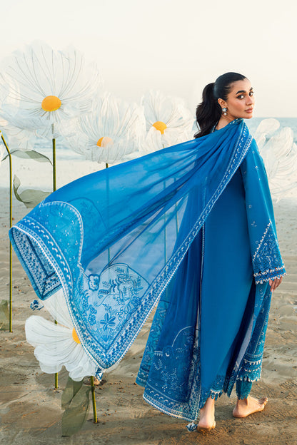 Elegant Blue Embroidered Dhanak 3-Piece Suit