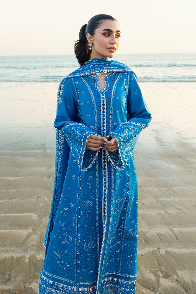 Elegant Blue Embroidered Dhanak 3-Piece Suit