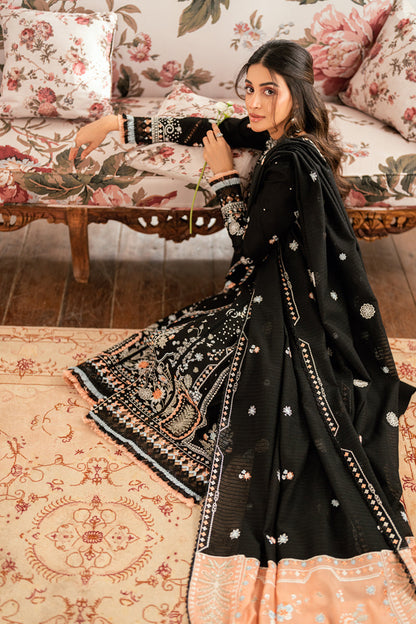 Luxury Black Embroided Lawn 3-Piece Outfit - Elegant Occasion Wear