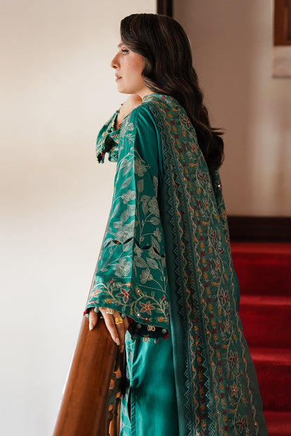 Emerald Green Embroidered Dhanak 3-Piece Suit