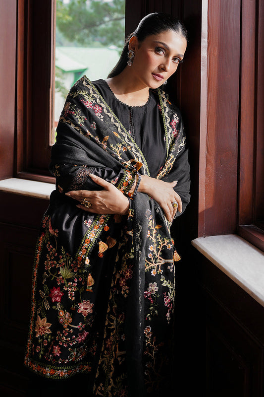 Glamorous Black Embroidered 3-Piece Dhanak Suit