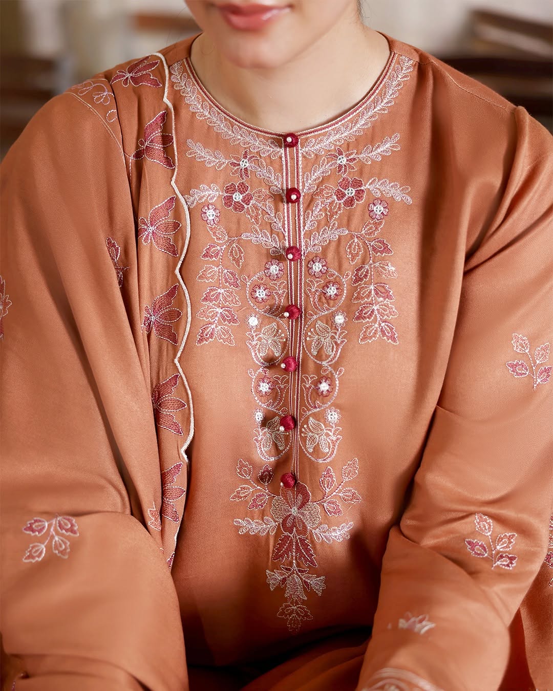 Autumn Glaze Embroidered Khaddar 3-Piece Outfit