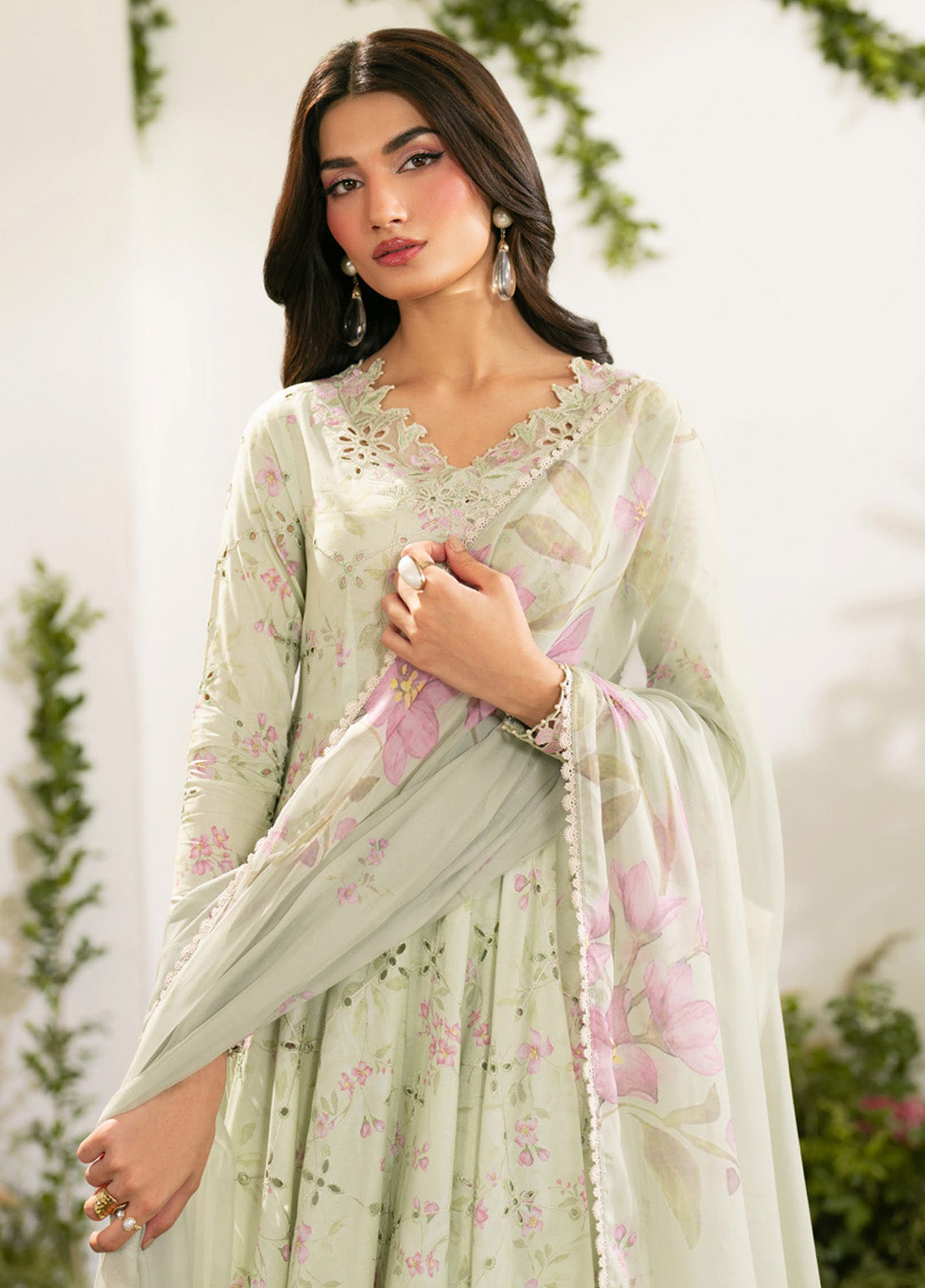 Pastel Green Floral Printed Dhanak 3-Piece Suit