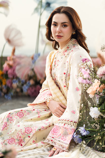 Elegant Cream Embroidered Dhanak 3-Piece Suit