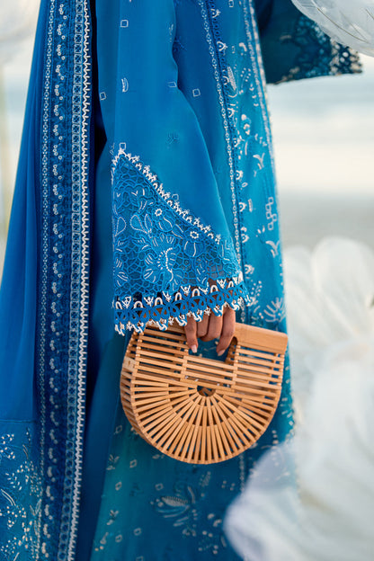 Elegant Blue Embroidered Dhanak 3-Piece Suit