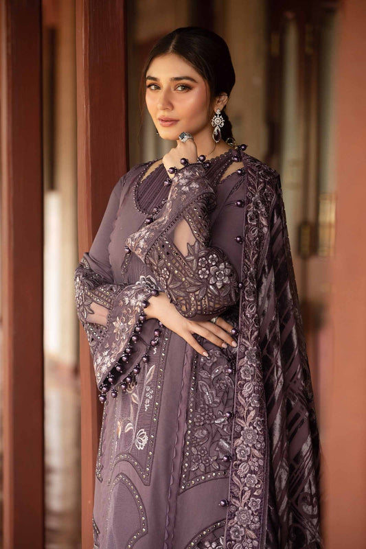 Chic Mauve Embroidered Dhanak 3-Piece Suit