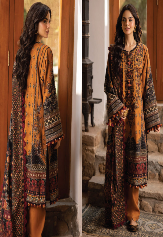 Orange Printed + Embroidered Pure Lawn 3-Piece Suit