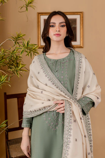Sage Serenade Embroidered Dhanak 3-piece Outfit
